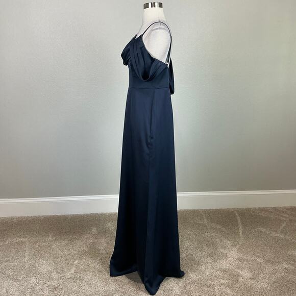 One Shoulder Backless Long Evening Gown Blue Size 12 Formal Dress by AQUA - Picture 6 of 11